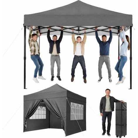 Aoxun Pop Up Gazebo with Sides 3m x 3m Waterproof Outdoor Canopy with Wheeled Carrybag,4 Weight Bags, 8 Stakes and 4 Ropes, Heavy Duty Instant Shelter for Garden Party BBQ, Grey (1/5)