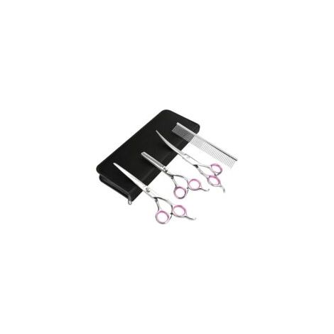 Kit de aseo para perros Crezuo de 4 piezas, juego de cortapelos para mascotas, cuchillas rectas y rectas.
