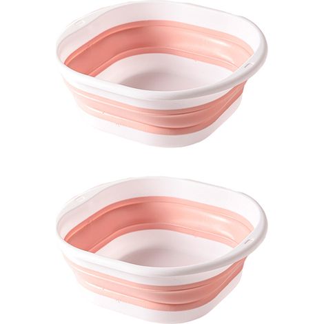 Bassin rose moyen en silicone portable 2 pièces, bain de pieds de piscine pliable, pliable (1/5)