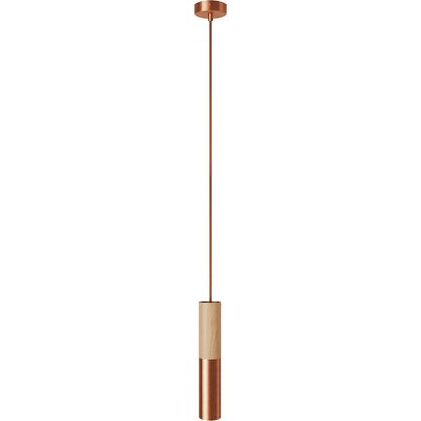 Creative Cables - Candeeiro suspenso Made in Italy completo com cabo têxtil e abajur duplo Tub-E14 em madeira e metal