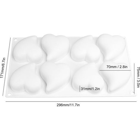 Moule à gâteau - Silicone - Cœur - 8 grilles - Blanc - Compatible congélateur et lave-vaisselle (1/5)
