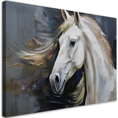 Quadro su tela, Cavallo bianco dipinto - 60x40 (1/5)