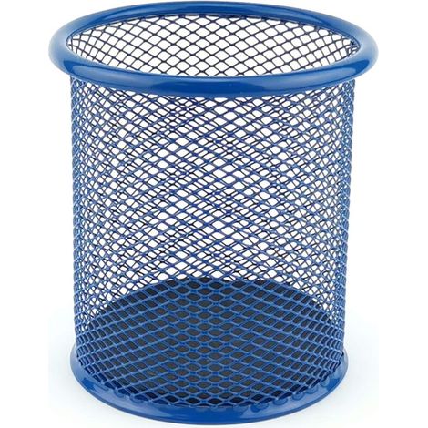 Porte-Stylo - 1 Pièce - Porte-Stylo En Métal - Ronde - Maille Métallique Bleu Foncé - 9 x 10 cm - Bureau Maison (1/4)