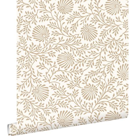 papier peint fleurs vintage beige - ESTAhome