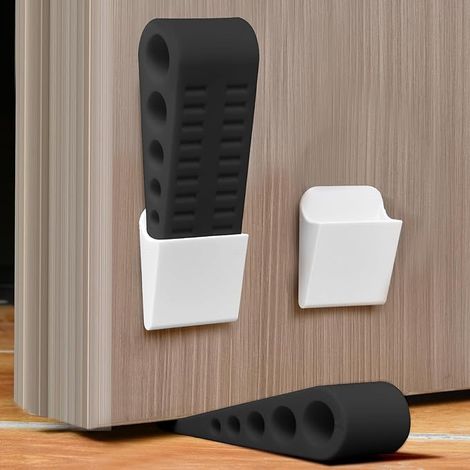 Arrêts de Porte pour le Sol, 2 Pièces Cale Porte Caoutchouc souple, Antidérapant stop porte, bloque porte résistante, Butée de Portesol pour Toutes les Surfaces, Hauteur réglable - noir (1/5)