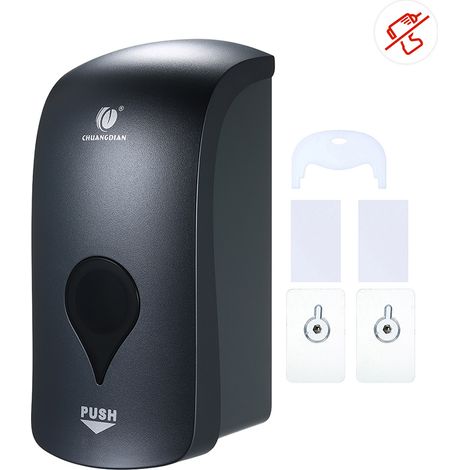 CHUANGDIAN 1000-ml-Wandseifenspender, kein Bohren erforderlich, für Duschgel, Shampoo, Flüssigseife, öffentliche Bereiche, professionell, Grau (1/2)