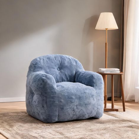 Pouf poire en fausse fourrure bleu avec accoudoirs en faux fur (1/5)