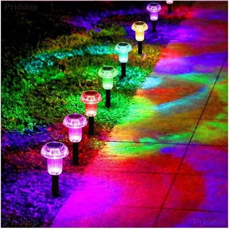 Lot de 8 lampes solaires LED étanches à changement de couleur pour allée, jardin, paysage, pelouse, cour, décoration (1/4)