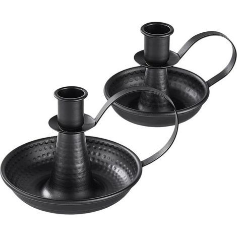 Bougeoirs en Fer Noir avec Poignée, Bougeoir Conique pour Chandeliers, pour Fête au Coin Du Feu, Lot de 2. (1/5)