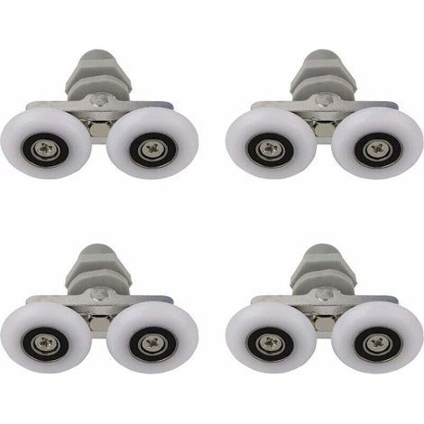 Pair Roulettes Doubles pour Porte de Douche Roulettes pour Porte de Douche Roulettes Coulissantes Porte Salle de Bain Douche Rouleau de Douche de Rechange,Pièces de rechange pour salle de bain 19mm 4 