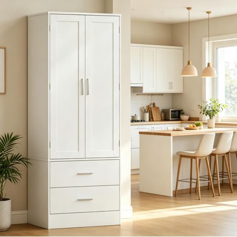 Armario de cocina 60x40x159 cm de MDF blanco con almacenaje integrado - MEUBLIV (1/5)