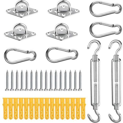 Kit de Fixation pour Voile d'ombrage Acier Inoxydable 304 Kit Accessoires de Fixations à Voile d'Ombrage INOX Toile d'ombrage (F) (1/4)