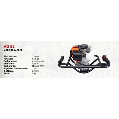 Tarière à moteur AG 52 GREEN LINE avec moteur 2 temps 51.6 cc sans pointes (1/2)