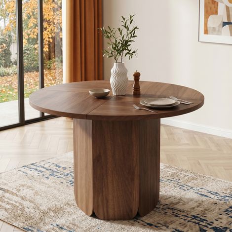 Modernluxe - Table de salle à manger ronde 120x120x75 cm - 4 à 6 personnes - Placage chêne - MDF - Marron (1/5)