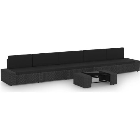 6-tlg. Garten-Lounge-Set mit Kissen Schwarz Poly Rattan