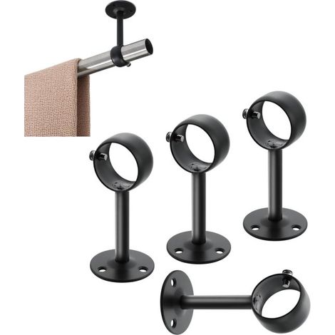 Soportes ajustables para barra de cortina de techo de 32 mm, color negro, 4 piezas (1/5)