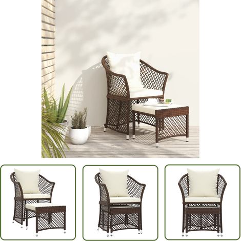 The Living Store Salon de jardin 2 pcs avec coussins Marron Résine tressée - Salon De Jardin - Mobilier De Jardin - Ensemble De Salon - Résine Tressée - Fauteuil (1/5)
