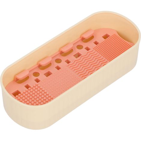 Coffret nettoyant séchoir rangement pinceaux maquillage silicone 3 en 1 avec 8 brosses accessoire cosmétique lavable 9x22x5,5 cm jaune (1/5)