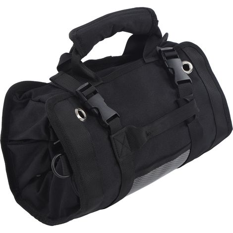 Sacoche à outils enroulable en tissu Oxford, portable et multifonctionnelle, pour électricien, plombier et charpentier, noire. (1/5)