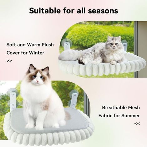 Amaca per gatti da finestra con 4 ventose, trespolo per gatti da finestra, cuccia imbottita pieghevole e reversibile, robusta struttura in acciaio spesso, facile da smontare, supporta fino a 18 kg, M (1/4)
