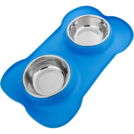 Bol pour animaux de compagnie en acier inoxydable 1pcs bleu. Gamelle pour chien et chat avec base en silicone antidérapante (1/5)