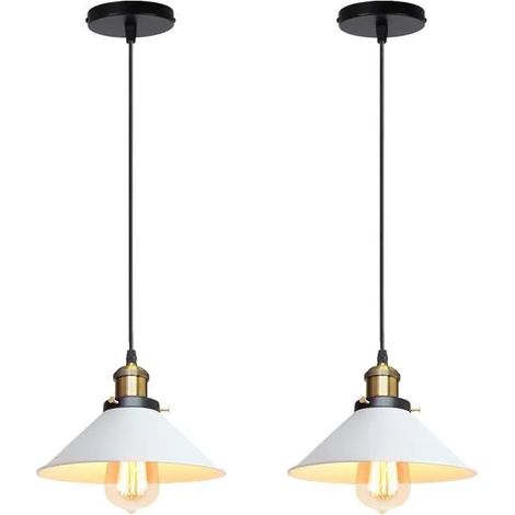 U-Do 2Pcs Lustre Suspension en Métal Blanc 22cm Lampe de Plafonde Luminaire Réglable Vintage Lustre pour Cuisine Chambre (1/4)