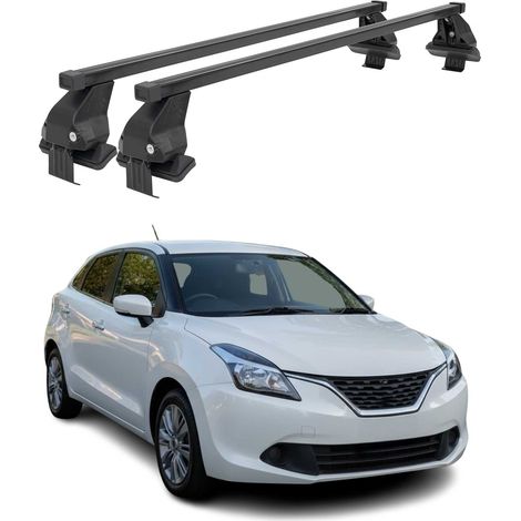 OMAC Barres de toit transversales en acier pour Suzuki Baleno 2015-2019 Pre-FL – Antivol inclus – Testées City Crash – DIN 75302:2019 – ISO/PAS 11154:2006 – Charge max 50 kg Noir (1/5)