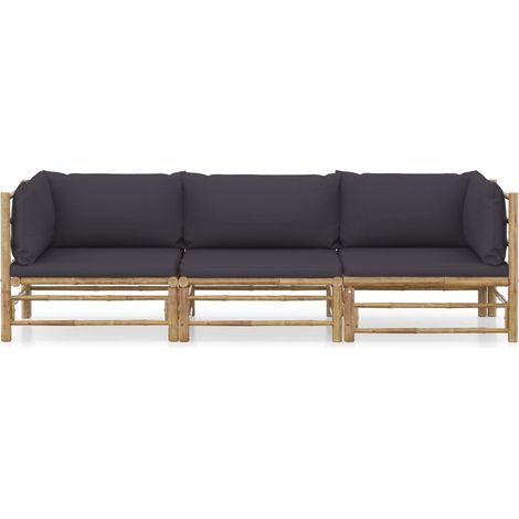 Maison Exclusive - Set Divani da Giardino 3 pz con Cuscini Grigio Scuro in Bambù