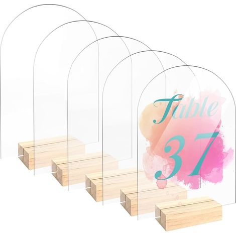 5 pièces 10x14 cm (environ 4x5,5 pouces) de panneaux acryliques transparents bombés vides avec cadre en bois, pour cartes de visite DIY, numéros de table acryliques bombés pour cadeaux de cartes de (1/5)