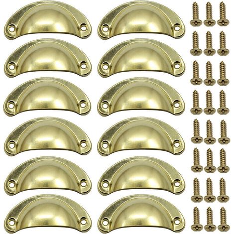 Dekorativer Retro-Türknaufgriff für Möbelschubladen, Vintage-Muschelgriff für Schubladenschränke, Küchenmöbel, gebogener Eisen-Retro-Schranktürknauf für Schränke (12 Stück) (1/4)
