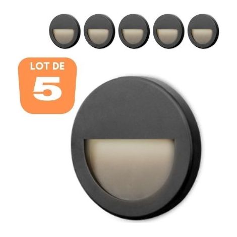 Lot de 5 spots LED mural VEKTAB2 rond noir 3W 3000K IP65
