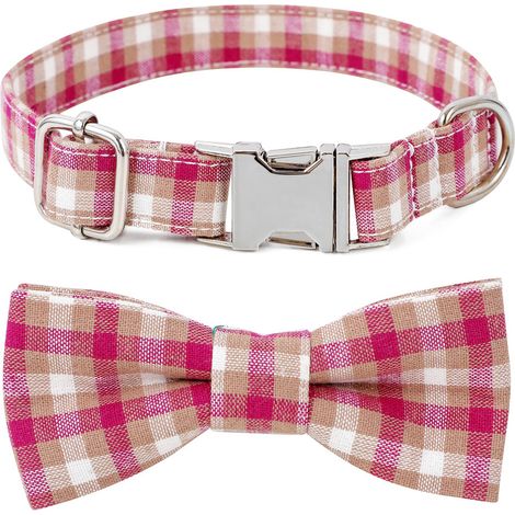 1 collier pour chien, coton à carreaux avec nœud papillon amovible, 2,5 x 50 cm, pour chiens de petite et moyenne taille (1/5)