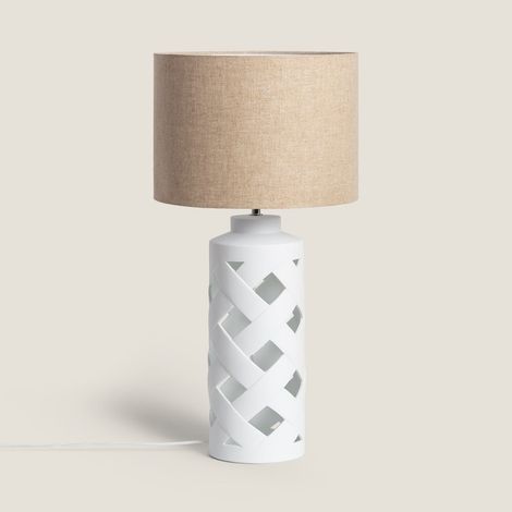 Lámpara de Mesa de Cerámica y Tela Makalu Blanco