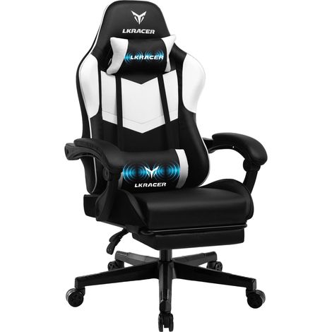 Chaise de jeu, design ergonomique, accoudoirs réglables, BLANC (1/2)