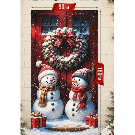 Nouveaux rideaux de porte de Noël, décorations festives, drapeaux, fanions d'extérieur - 90 x 180 cm (perforés + ruban) - 32