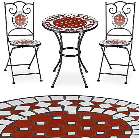 Set Tavolo + Sedie Pieghevoli Mosaico Arredo Esterno Giardino Metallo Terracotta (1/5)