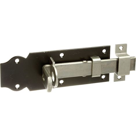 840730 Verrou porte-cadenas droit, avec poignée plate et boucle serrée, galvanisé, en bleu, platine laquée en noir, platine 140 x 52 mm, kit de 10