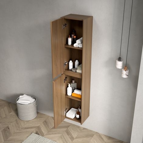 Armoire murale salle de bain 30x24x140 cm contreplaqué brun, 2 portes gain de place – MEUBLIV (1/5)