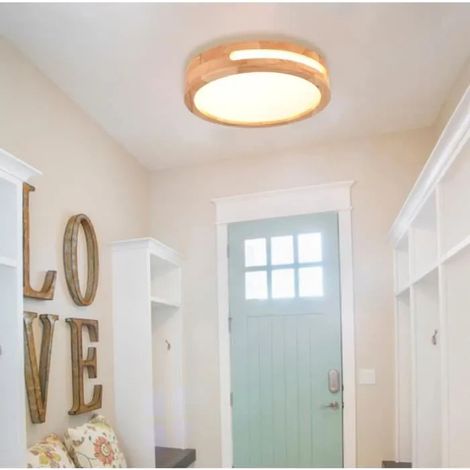 kawoo Plafonnier Moderne LED,Lustre Plafonnier en Bois Rond Industrielle Plafonnier Luminaire Naturelle pour Salon Chambre,4500K (1/4)