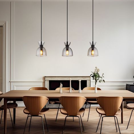 Suspension, lampe suspendue, lampe de salle à manger, plafonnier, métal, verre, couleur fumée (1/5)