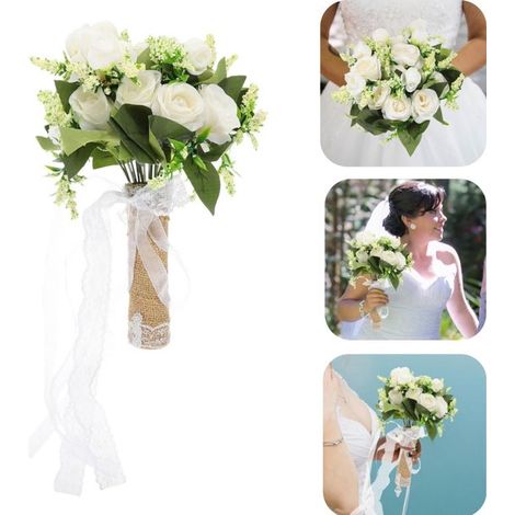 Composition florale artificielle Bouquet à main Bouquet de mariée Sans entretien (blanc, 25 cm) (1/5)