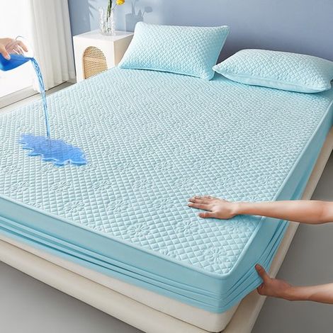 Coprimaterasso + 2 federe, strato in TPU per un utilizzo impermeabile e traspirante, per materassi fino a 28 cm di spessore, motivo a rombi (1/5)
