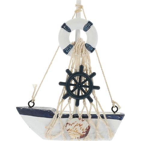 Badezimmerdekoration: Segelbootmodell aus Holz mit maritimem Motiv – 11 x 2,8 cm (1/4)