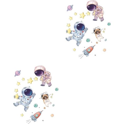 2 Ensembles Autocollants Muraux Astronaute Mignons Décoration Intérieure pour Chambre Garçon Fille Stickers et Fusées pour Salon et Fête (1/5)