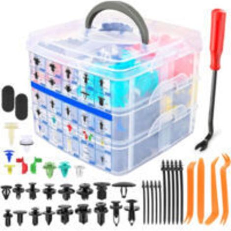 925 Pcs Rivet Clips Plastique, Rivet Plastique Fixation de Protection, Clips Voiture Noir Universel pour Auto Voitures Panneaux de Portes avec Boîte De Rangement et Outil de Démontage (1/5)