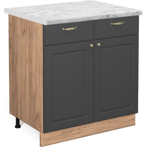 Mobiletto base per cucina Fame-Line, Antracite-oro, 80 cm , PL Marmo, Vicco