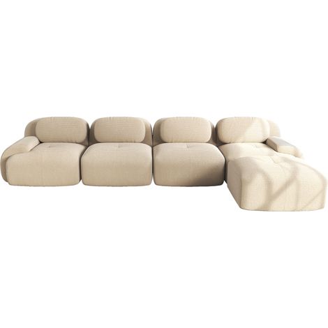 Canapé d'angle modulable 4 places en mousse haute résilience 32D avec chaise longue, tissu en velours côtelé beige, sans cadre, antidérapant (1/5)