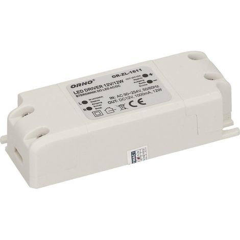 Orno Trasformatore 12V (90VAC-254VAC a 12VDC) per G4 MR11 MR16 GU5.3 LED Lampadine o strisce LED (6W-50W), IP20 (12W) (1/5)