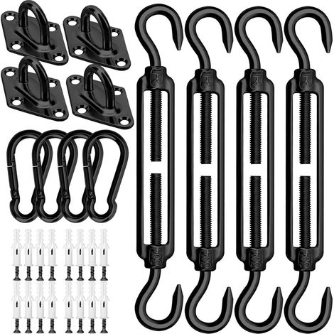 Kit de fijación para toldos de sombra - 40 piezas - Robusto - Acero inoxidable 304 - Para soportes triangulares, rectangulares y cuadrados para toldos de jardín (M6 negro) (1/5)