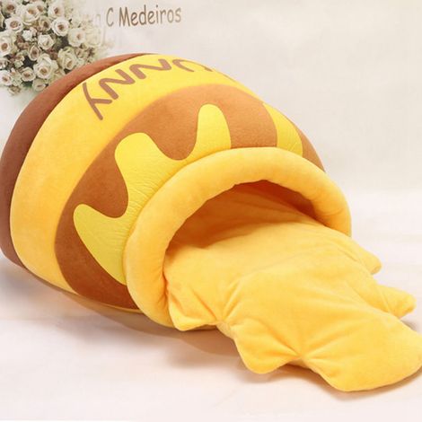 Lit-niche pour chat en forme de pot de miel, chaud et doux, avec coussin amovible et mignon, idéal pour les chiots. (1/5)